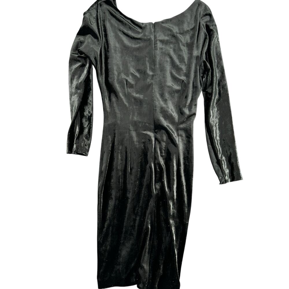 Orlando Rossi Vintage Black Velvet Midi Dress Beaded Sculpted Neck Small 90s - Picture 7 of 7